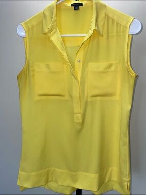 Ann Taylor Sleeveless Collared Blouse in Bright Yellow